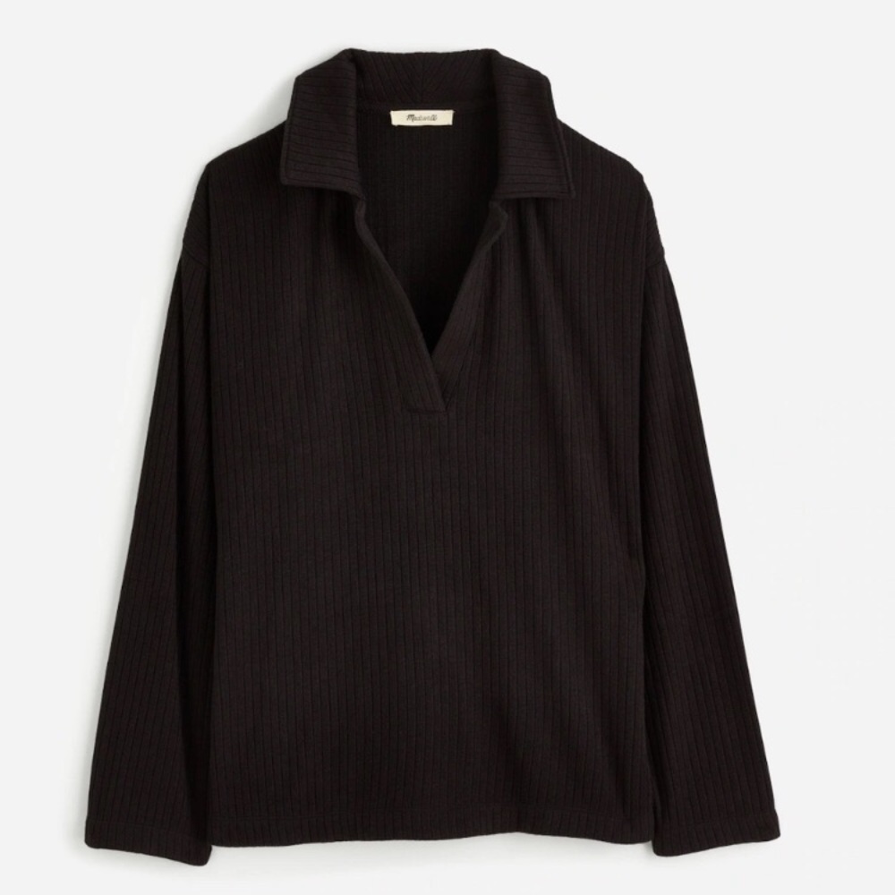 Madewell Relaxed Long-Sleeve Polo Tee in Jet Black - XXS